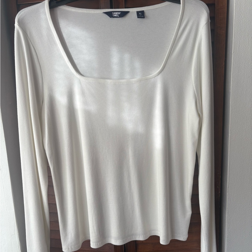 Lands' End Women's Elegant Ivory Long Sleeve Top